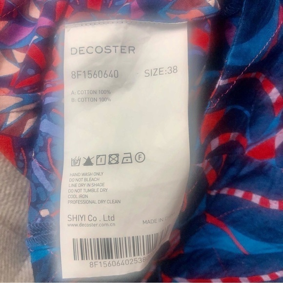 DECOSTER  cotton Abstract  print Blue  Red dress size 38 ( M ) - Picture 4 of 9